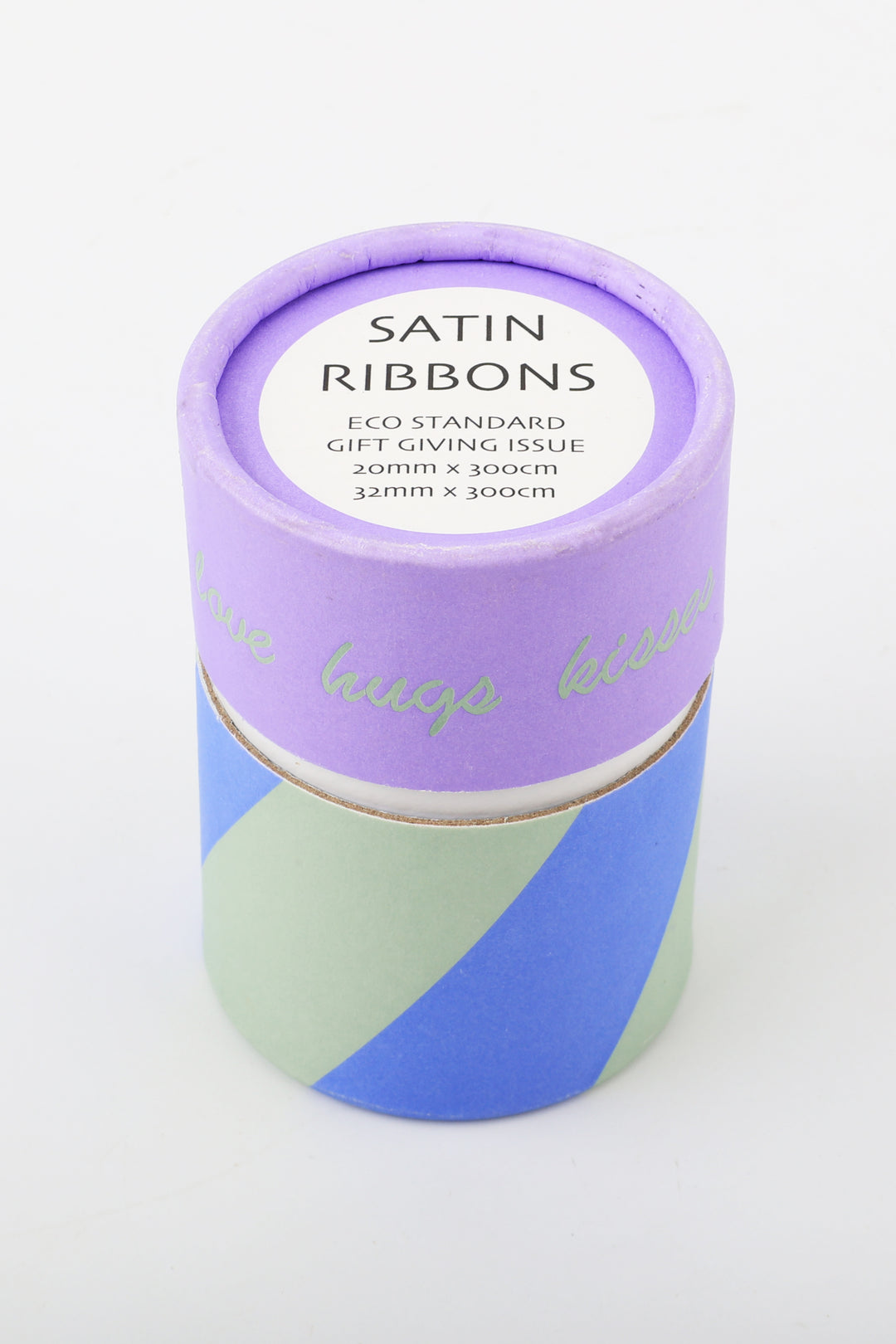 purple cylindrical box packaging with satin ribbons label on the top lid
