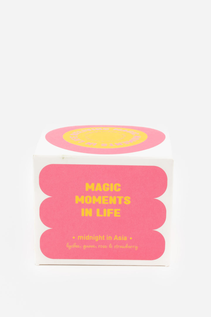 midnight in asia packaging box with pink and yellow graphic design