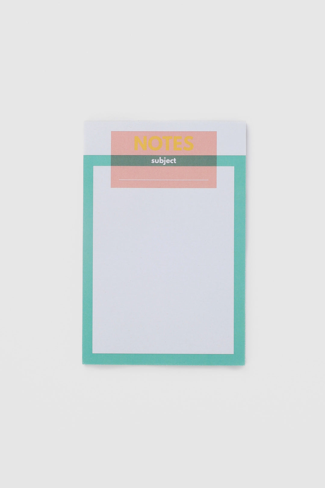 Green colour-blocked notes notepad with blank writing area