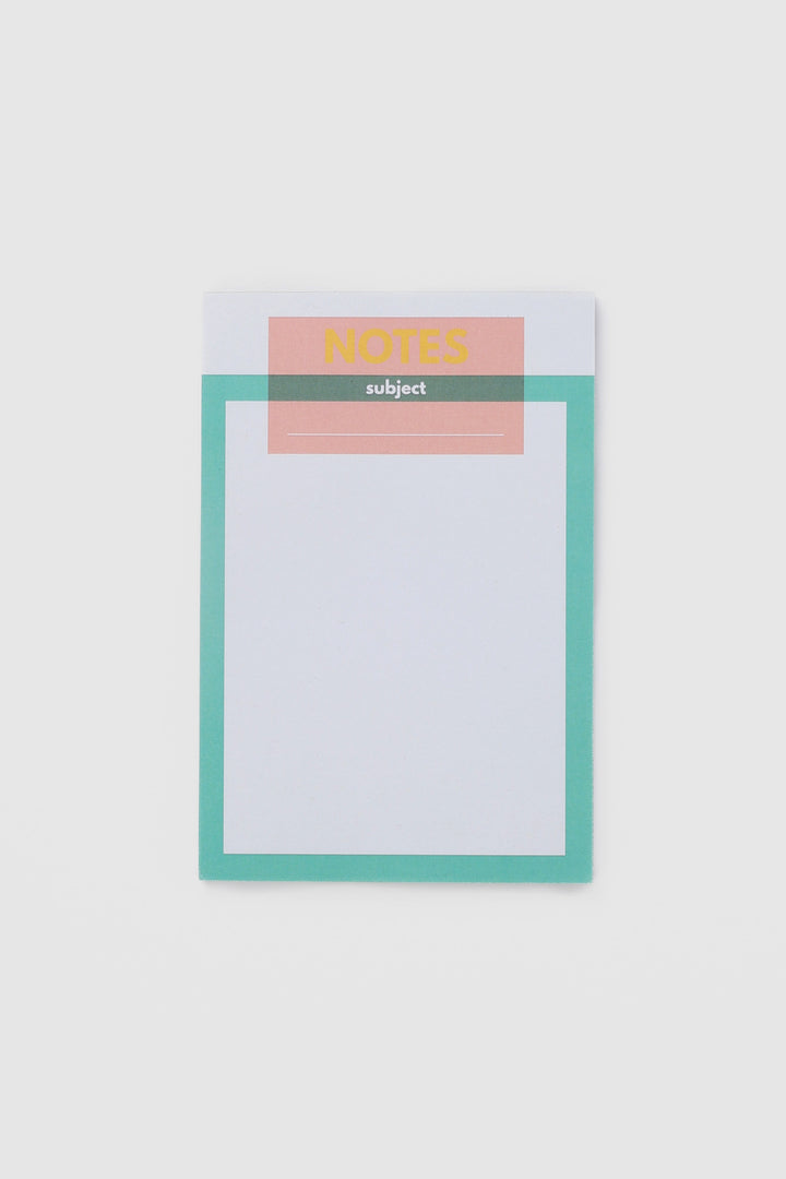 Green colour-blocked notes notepad with blank writing area