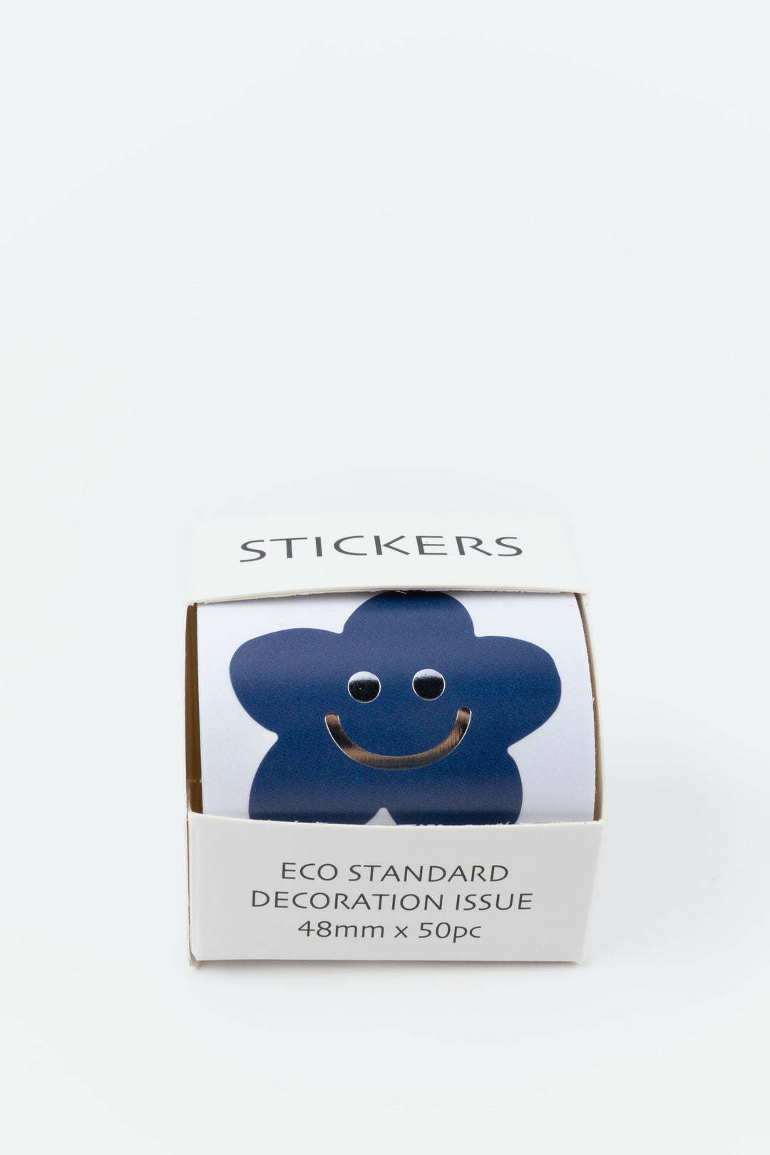 Box of stickers with a blue character on a white background
