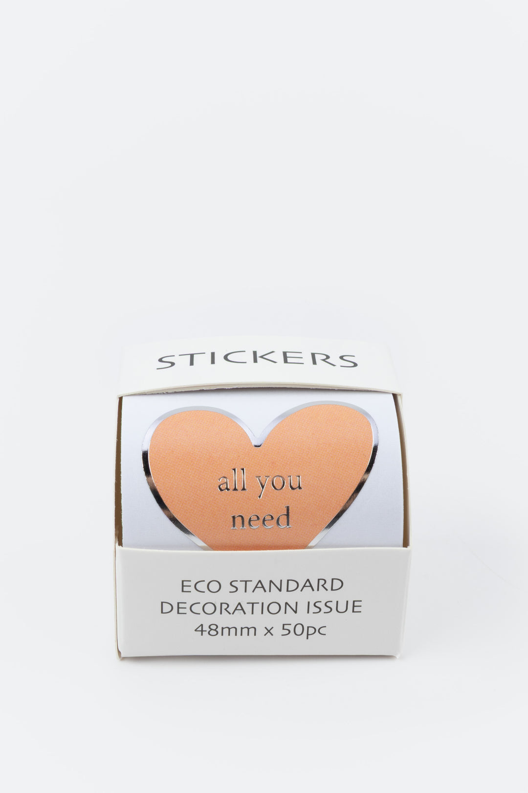 Pack of stickers with a heart-shaped design and text on a white background