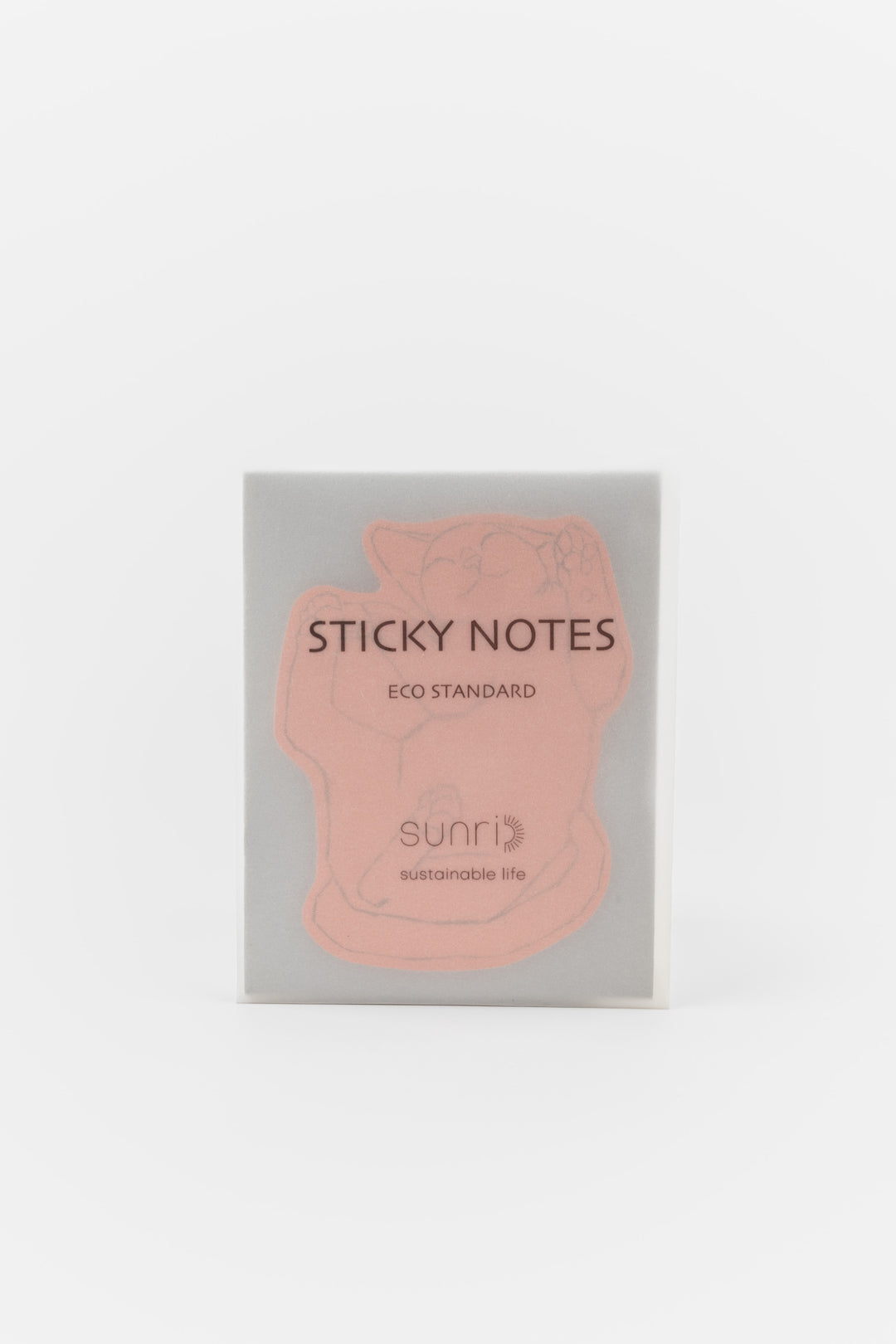pink cat-shaped sticky note pad displayed on a standing card