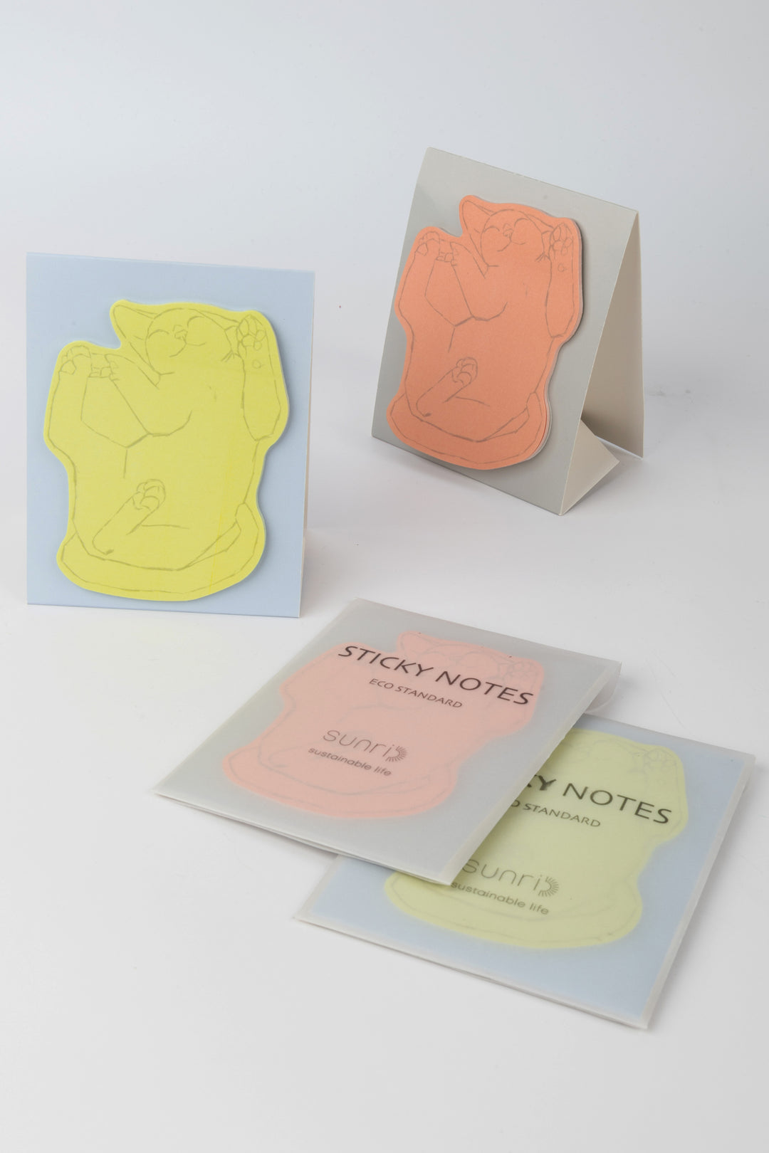 Set of colourful sticky notes with 'Sunri' branding on a light gray background