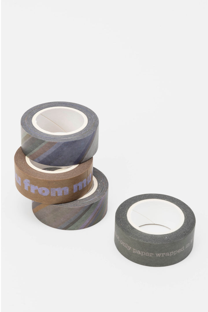 four rolls of tape with text on a white background