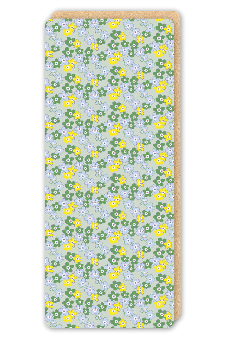 sustainable yoga mat fully unrolled showing allover daisy floral pattern

