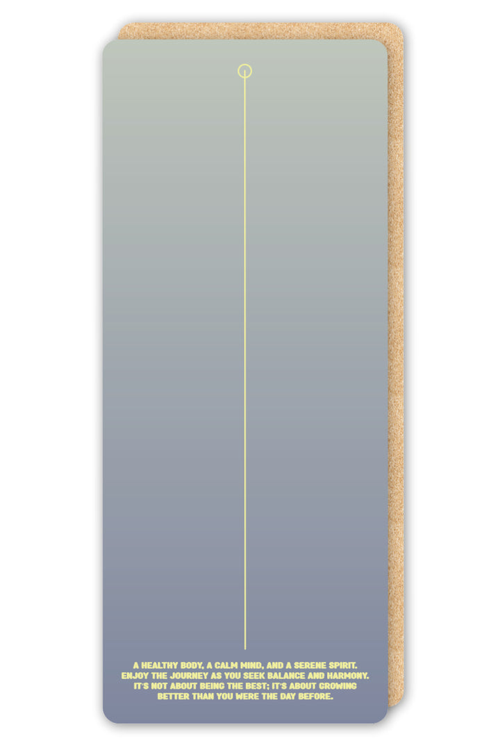 sustainable yoga mat fully unrolled showing ombre green gradient with centre alignment line and quote at bottom
